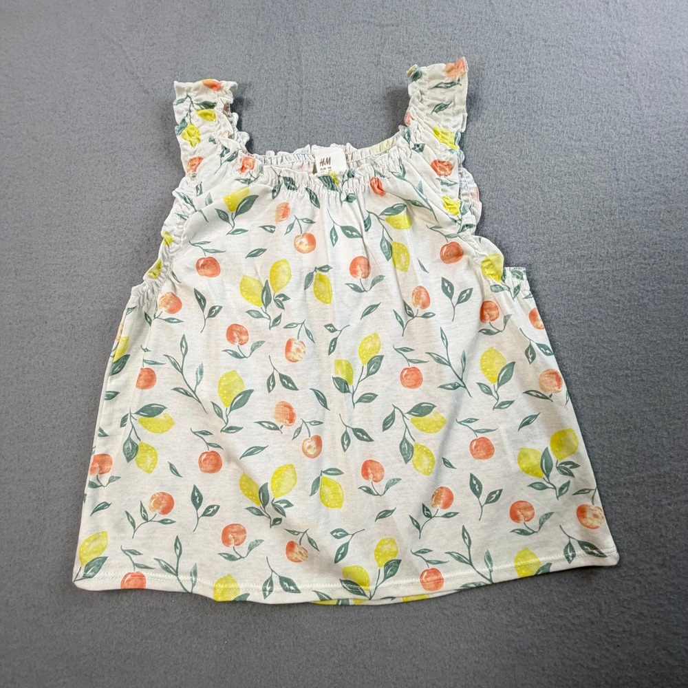 H&M Fruit Print Tank Top Girls 3T White Lemon Orange Ruffle Summer Sleeveless